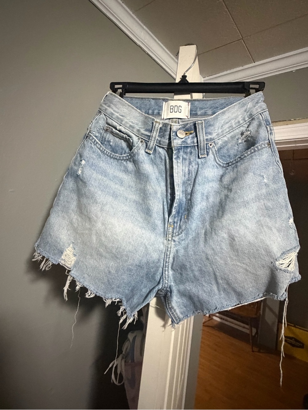 BDG Light Wash Distressed Denim Shorts